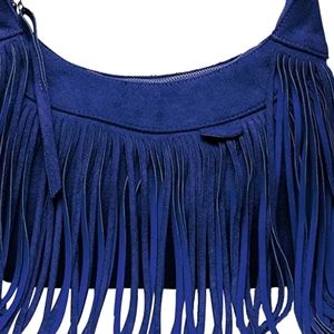 True blue fringed (faux) suede hobo bag! Never Been Used